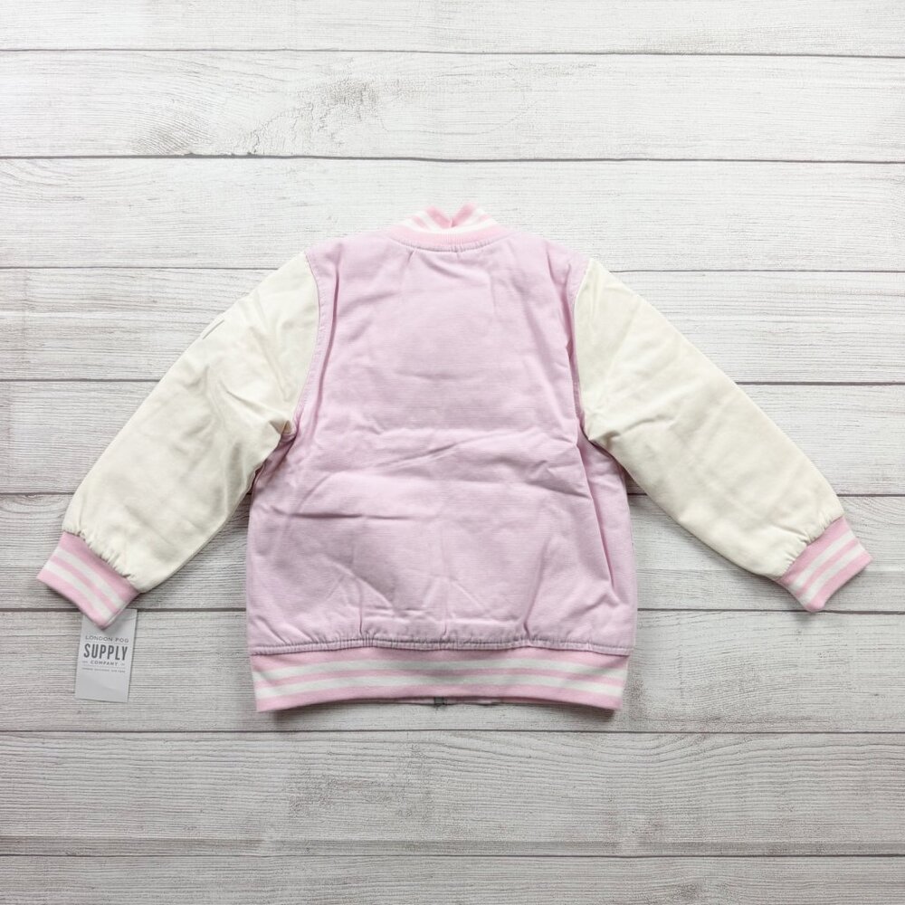 London Fog Girls Varsity Jacket Pink Sherpa Lined Bomber Zip Up NWT 4 - Picture 5 of 5